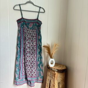Anokhi Paisley Midi Dress in Teal and Pink